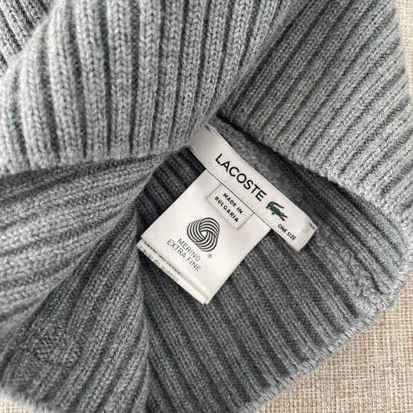 Lacoste 100% Merino Wool Beanie (Grey) - Picture 2 of 4